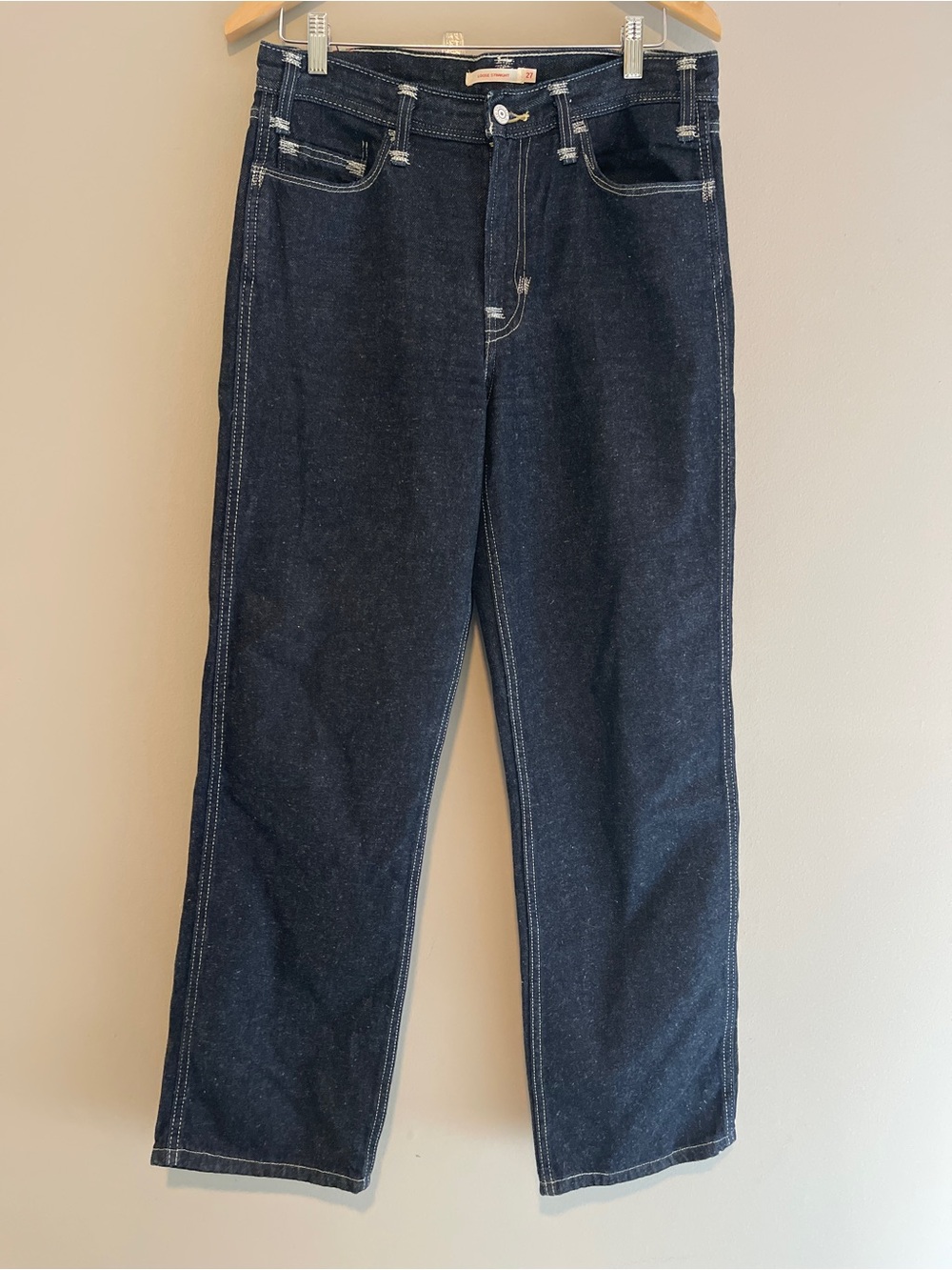 Levi’s Dark Wash Loose Straight Red Jeans Size 27 Gold Yellow Tag